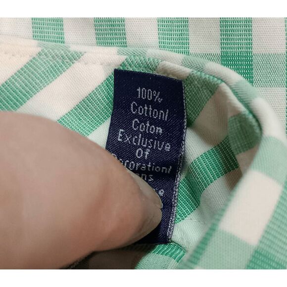 Tommy Hilfiger Shirt Men's 16 Green Gingham Button Front Long Sleeve - Picture 7 of 8